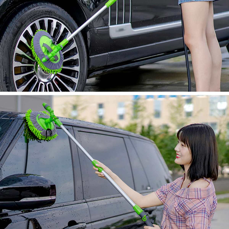 2 in 1 Car Wash Mop Mitt with Long Handle Chenille Microfiber Car Wash Dust Brush Extension Pole 75-112cm Scratch Cleaning Tool
