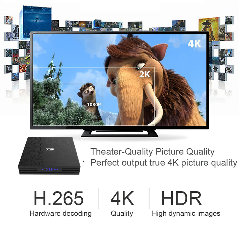 T9 4GB 64GB RK3328 Quad Core Smart Android 8.1 TV BOX Bluetooth4.0 H2.65 4K 2.4GHz/5GHz WIFI Set-top box Media Player