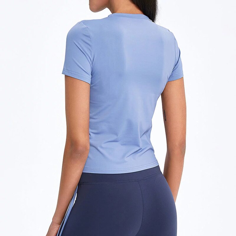 Camiseta sin mangas de yoga elástica de manga corta para mujer con parte superior deportiva para mujer
