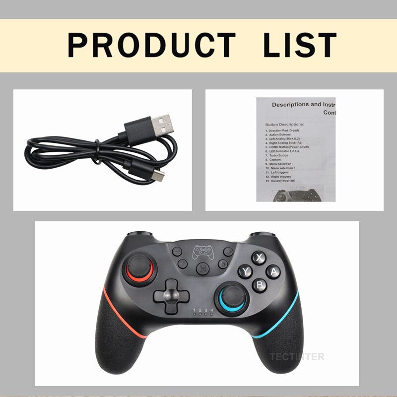 Tech – Kabelloses Bluetooth-Gamepad für Nintendo Switch Pro Controller-Konsole 