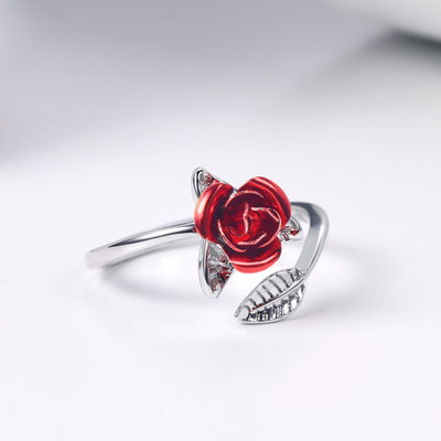 Rote Rosengarten-Blume lässt resistizbare Fingerringe für Frauen