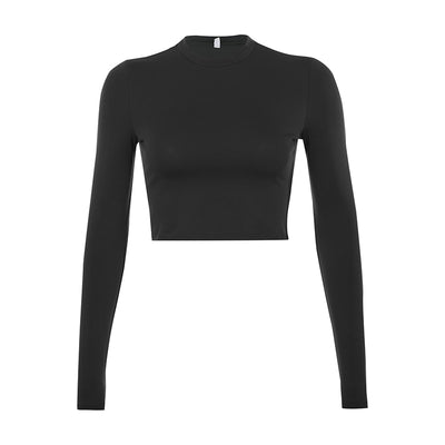 Women's - Solid Basic Long Sleeve T-shirt Casual Fashion Crop Top