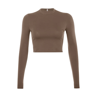 Women's - Solid Basic Long Sleeve T-shirt Casual Fashion Crop Top