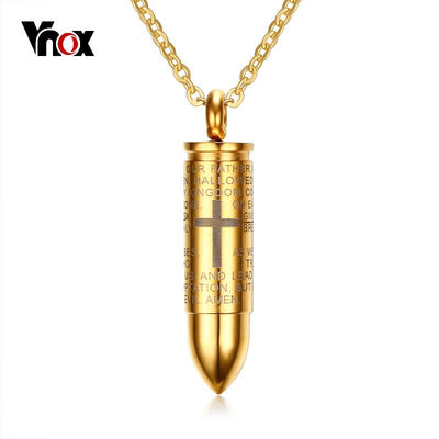 Unisex - Vnox Bullet Pendant For Men & Women Engraved Cross Lord Bible Prayer Necklace