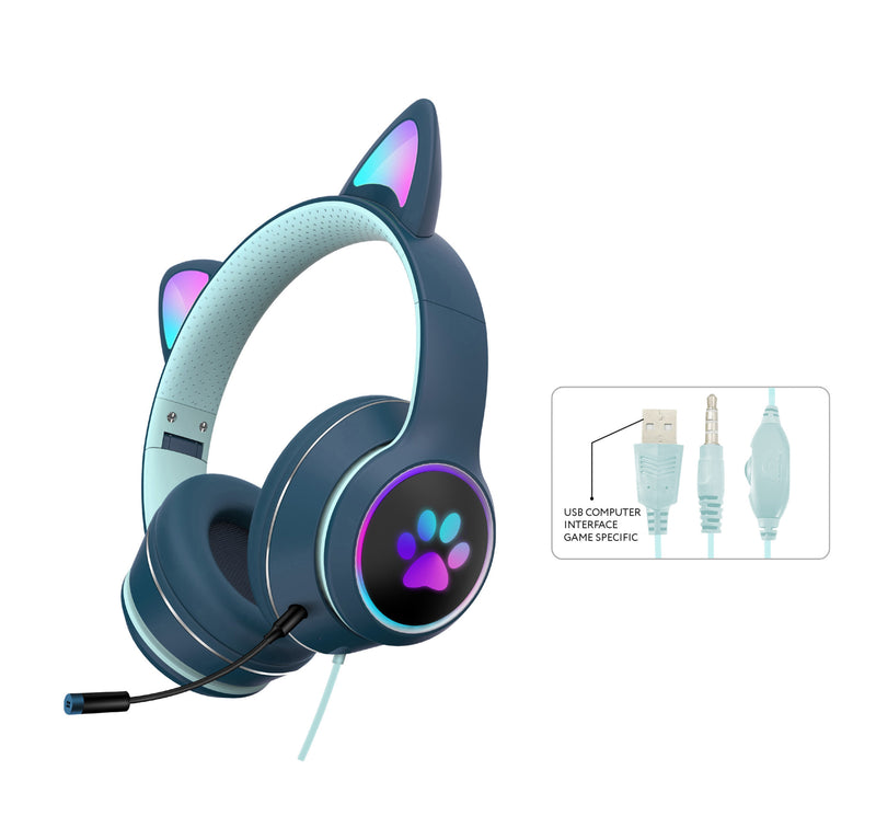 Tech - AKZ-022 RGB Luminous Cat Ear Gaming Auriculares con cable