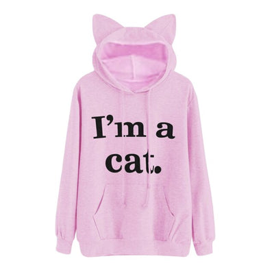Women's - Harajuku Kawaii Cat Ear Cap Hoodies I AM A CAT Printed Hooded Sweatshirts