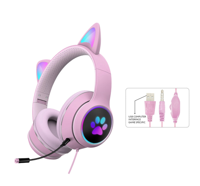 Tech - AKZ-022 RGB Luminous Cat Ear Gaming Wired Headset