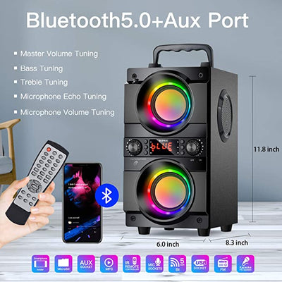 Gadgets - Altavoz Bluetooth portátil de 60 W (80 W pico) con subwoofer doble 