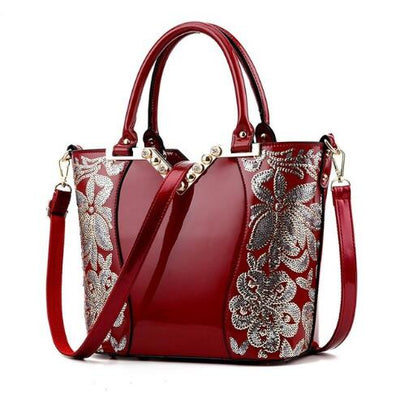Women's - Sequin Embroidery Women Bag Patent Leather Shoulder Handbag