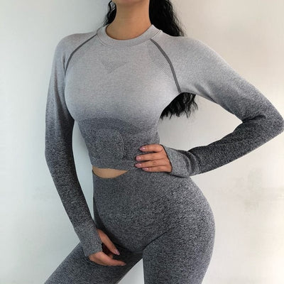 Women's - Nepoagym Women Ombre Cropped Seamless Long Sleeve Top