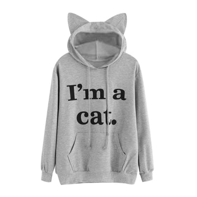Women's - Harajuku Kawaii Cat Ear Cap Hoodies I AM A CAT Printed Hooded Sweatshirts