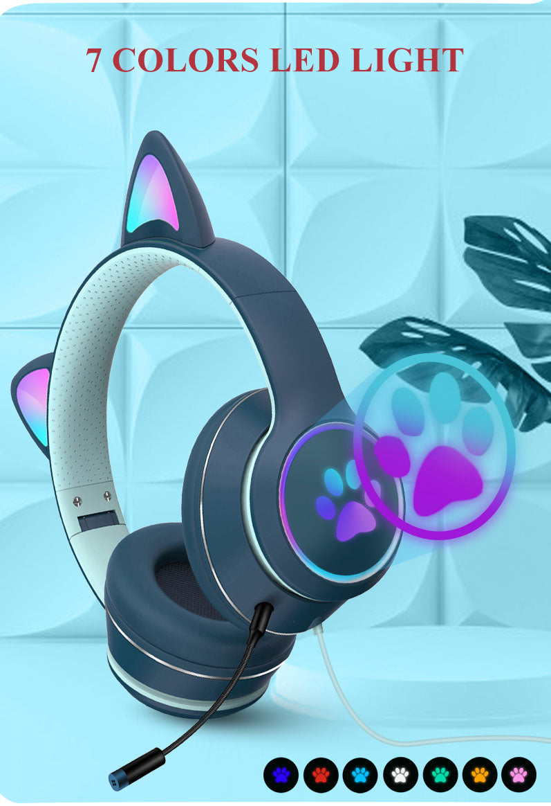 Tech - AKZ-022 RGB Luminous Cat Ear Gaming Auriculares con cable