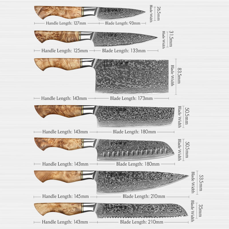 Kitchen - HEZHEN 1-7Pcs Knife Set Professional Damascus Knife Set