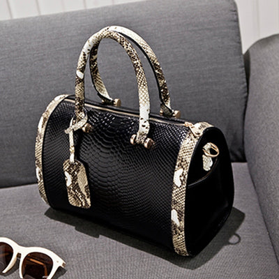 Women's - Super Quality Snakeskin Leather Shoulder Boston Handbag