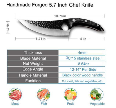 Cocina - Cuchillo de chef de carnicero martillado negro de acero inoxidable para cortar en el hogar