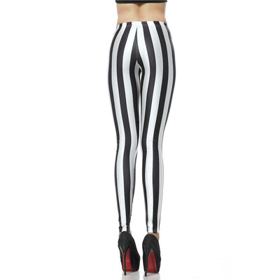 Women's - New Fashion Legging Digital Slim Sexy Black White Stripes Leggings