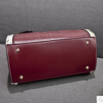 Women's - Super Quality Snakeskin Leather Shoulder Boston Handbag
