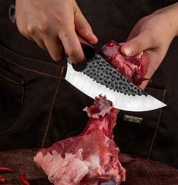 Cocina - Cuchillo de chef de carnicero martillado negro de acero inoxidable para cortar en el hogar