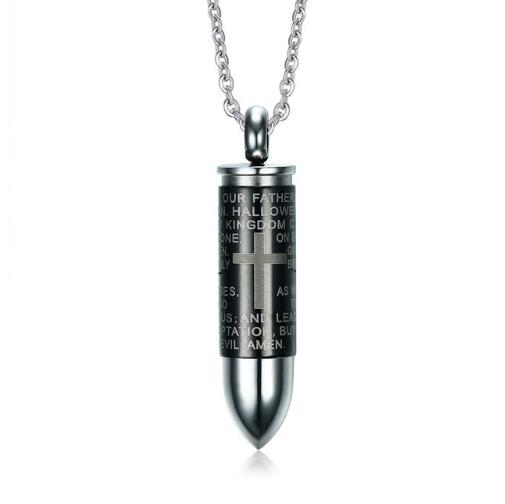 Unisex - Vnox Bullet Pendant For Men & Women Engraved Cross Lord Bible Prayer Necklace