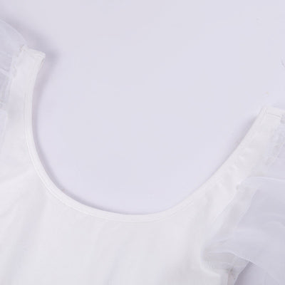 Women's - Mesh Spliced Puff Sleeve Tops & Blouses White Black Sexy Vintage Shirt
